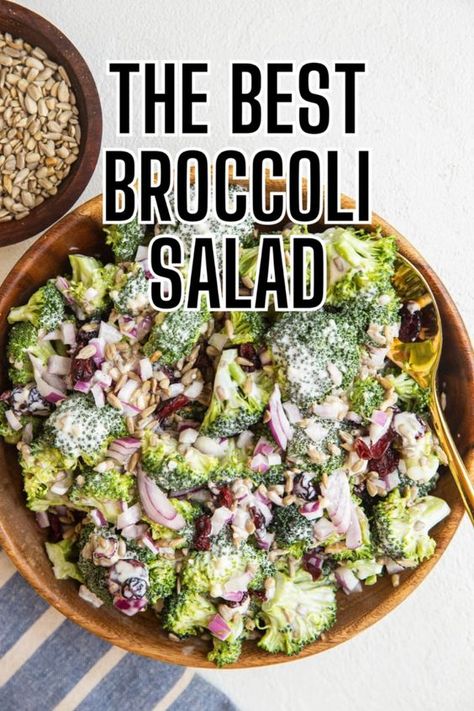 The best Healthy Broccoli Salad Recipe with a tangy creamy dressing, dried cranberries, sunflower seeds and red onion. This light yet comforting and flavorful recipe is a healthier take on classic broccoli salad and is the perfect side dish to any meal. High Iron Salad, Best Broccoli Salad, Best Broccoli Salad Recipe, The Best Broccoli, Healthy Broccoli Salad, Best Broccoli, Homemade Italian Dressing, How To Make Broccoli, Healthy Broccoli