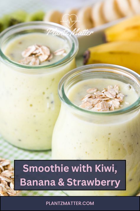 Boost your day with our refreshing Kiwi, Banana, and Strawberry Smoothie! This delicious blend is perfect for a quick, plant-based energy boost. Packed with vitamins and antioxidants, it's a tasty way to stay healthy. Click the link to get the full recipe and start blending. Smoothie With Kiwi, Kiwi Smoothie Recipes, Banana Oat Smoothie, Kiwi And Banana, Kiwi Smoothie, Plant Based Recipes Easy, Oat Smoothie, Strawberry Spinach, Banana Oat