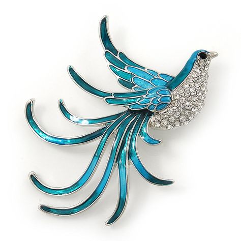 Teal/ Light Blue Enamel Crystal Exotic Bird Brooch In Rhodium Plating - 65mm Across *** Click image for more details. #BroochesandPins Teal Light, Exotic Bird, Diamond Brooch, Bird Brooch, Austrian Crystal, Amazon Fashion, Rhodium Plated, Turquoise Necklace, Brooches