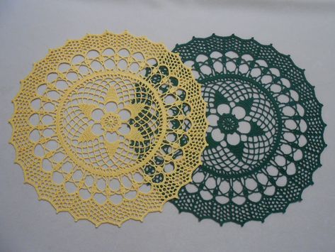 MartaShop1 on Etsy Lace Jewelry, Crochet Round, Handmade Lace, Crochet Doily, Yellow And Green, Home Decorations, Crochet Doilies, Paper Box, Message Card