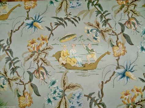 SCHUMACHER YANGTZE CHINOISERIE Pagoda Toile Fabric 10 Yards  Sage Beige Blue Multi Chinoiserie Bathroom, Modern Chinoiserie, Chinoiserie Fabric, Palm Beach Regency, Chinoiserie Vase, Chic Wallpaper, Toile Fabric, Pale Aqua, Chinoiserie Wallpaper