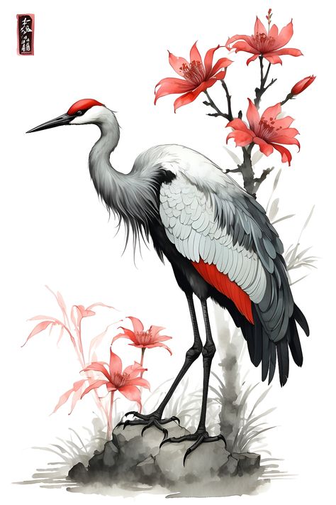 , #Prompt, #Engineering, #AD, #AI Japanese Crane Drawing, Chinese Crane, Crane Drawing, Crane Art, Crane Tattoo, Japanese Crane, Crane Design, Painting Fabric, American Tattoos