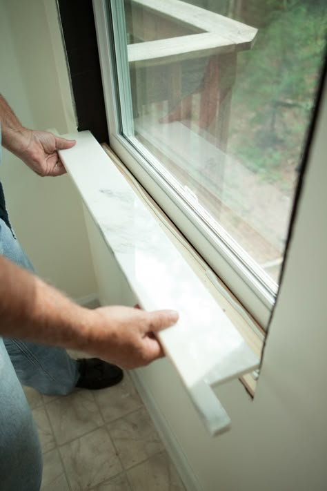 Window sill 6 install 7844 Bathroom Window Sill, Window Ledge Decor, Marble Window Sill, Window Sill Trim, Marble Threshold, Ledge Decor, Shower Curb, Window Sill Decor, Kitchen Window Sill