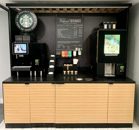 Self Service Coffee Machines | We Proudly Serve Starbucks® Self Service Coffee Station, Self Serve Coffee Station, Starbucks Machine, Self Serve Coffee Bar, Starbucks Coffee Machine, Starbucks Interior, Office Coffee Station, Coffee Setup, Cafe Corner