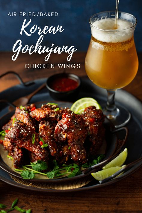 Pinwheels Baked, Korean Gochujang Chicken, Gochujang Chicken Wings, Samosa Pinwheels, Chicken Wings Baked, Baked Samosa, Korean Chicken Wings, Gochujang Chicken, Air Fry Chicken Wings