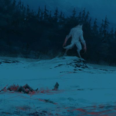 new painting/sketch for my 1920+ project, this time in my favorite winter atmosphere :) Jakub Rozalski, Werewolf Aesthetic, Werewolf Art, 다크 판타지, World Of Darkness, Wolf Moon, Creepy Art, Scary Art, Wolf Art