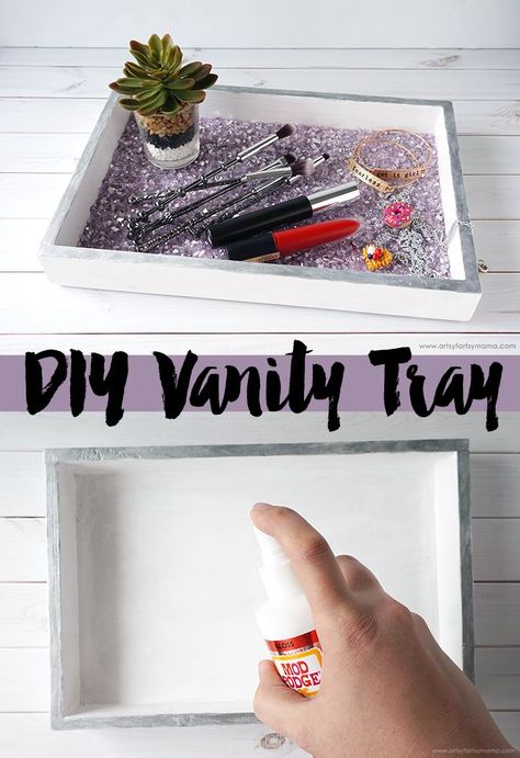 DIY Vanity Tray with Mod Podge Ultra #plaidcrafts #modpodge #diy #diyhomedecor Diy Vanity Tray, Room Decor Crafts, Home Decor Diy Crafts, Painted Wicker, Diy Tray, Diy Vanity, Diy Dollar Tree Decor, Tray Diy, Dollar Tree Decor