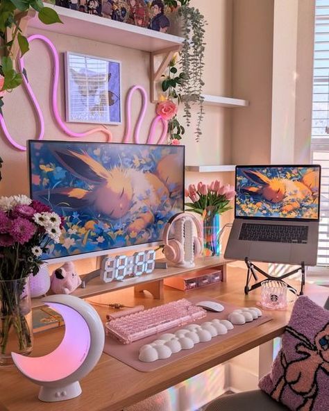 All posts • Instagram Girly Gaming Setup, Happy Monday New Week, Squirtle Plush, Stream Setup, Cozy Setup, Monday New Week, Small Game Rooms, Cozy Games, Cozy Desk