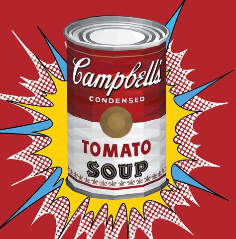 Geometric Campbell Soup Pop Art Pop Art Campbell Soup, Pop Art Advertisement, Pop Art Objects, Campbell Soup Art, Whyt Manga, Warhol Soup, Soup Art, Pop Art Food, Campbell's Soup Cans