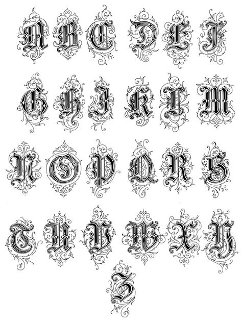 Tattoo Font Styles, Old English Alphabet, Letters Tattoo, Tattoo Lettering Alphabet, Tattoo Fonts Alphabet, Lettering Styles Alphabet, Gothic Lettering, Tattoo Lettering Styles, Old English Font