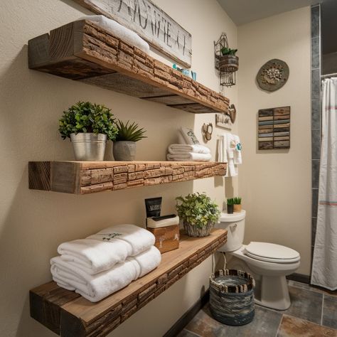 21 Small Rustic Bathroom Ideas – The DIY Desire Barnwood Shelves Bathroom, Rustic Half Bathroom, Rustic Half Bathroom Ideas, Small Rustic Bathroom Ideas, Small Rustic Bathroom, Half Bathroom Ideas, Rustic Bathroom Ideas, Reclaimed Wood Vanity, Bathroom Rustic