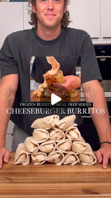 Tom Walsh on Instagram: "High Protein Cheeseburger Burritos

Frozen Burrito Meal Prep Series,
Episode 1 of 9

In this series - I’m going to show you how to bulk prep high protein frozen burritos just like I do. The goal is to make a wide variety of flavor profiles, some familiar burrito flavors and a few fusion flavors, so that you never get bored when meal time rolls around

Every recipe is high protein, low calorie, macro-balanced and insanely delicious - the Stealth Health way 🫡

Per burrito (makes 14)
430 Calories
38g Protein
39g Carbs
13g Fat

Ingredients:

High Protein Caramelized Onions:
3 diced yellow onions
16oz beef bone broth
Dash of soy sauce (optional)

Method:
- Cook onions over medium-high heat until all water has evaporated and they begin to brown/stick to pan (Do not add Low Carb High Protein Burrito, Meal Prep Frozen Burritos, Meal Prep Burritos High Protein, High Protein Frozen Burrito, Frozen Burrito Meal Prep, High Protein Freezer Burritos, Cheeseburger Burrito Recipes, Protein Burrito Meal Prep, High Protein Burrito Recipe