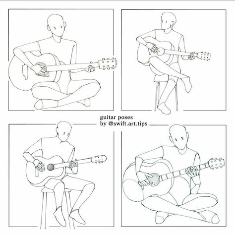 Clapping Pose Reference, Band Poses Drawing, Guitar Poses Drawing, Guitar Drawing Reference, Playing Guitar Pose Reference, Guitar Drawing, Manga Poses, Body Reference Drawing, Body Pose Drawing