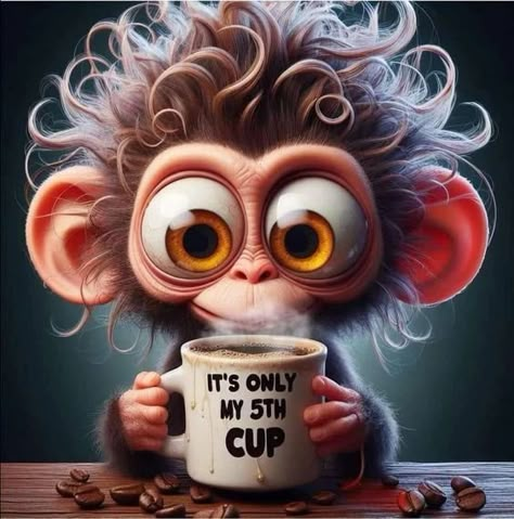 #coffee #MorningsSuck #geeklife Coffee Cartoon, Good Morning Funny Pictures, Monkey Pictures, Good Morning Animation, Animal Portraits Art, Wall Decor Crafts, Morning Funny, Morning Texts