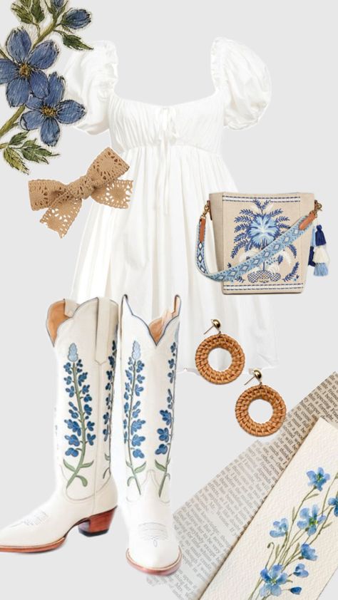 Western Homecoming Outfits, Fall Outfits Cowgirl Boots, Country Coquette Aesthetic, Nashville Outfits Bride, Cottagecore Outfits Dress, Southern Summer Outfits, Hozier Aesthetic Outfit, Farmcore Outfit, Hozier Concert Outfit