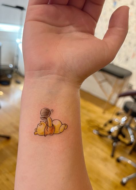 Winnie The Pooh Wrist Tattoo, Winnie The Pooh Tattoo For Son, Winnie The Pooh Tattoo Simple, Winnie The Pooh Butterfly Tattoo, Pooh And Tigger Tattoos, Tiny Pooh Bear Tattoo, Hunny Pot Winnie The Pooh Tattoo, Whitney The Pooh Tattoo, Winnie The Pooh Flash Tattoo