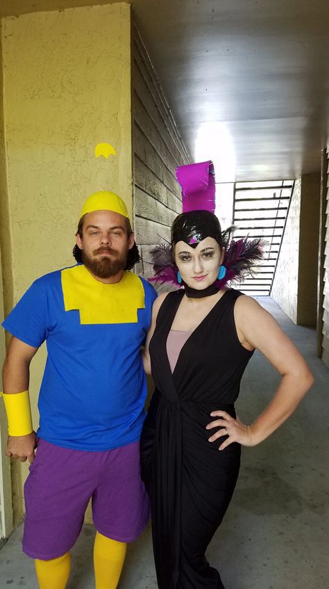 Yzma and Kronk Costume | Wanderings & Beautiful Things Esma And Kronk Costume, Mickey’s Not So Scary Halloween Party Costumes Diy, Duo Halloween Costumes Disney, Kronk Costume, Unique Duo Halloween Costumes, Halloween Costumes Disney, Yzma And Kronk, Disney Couple Costumes, Didney Worl