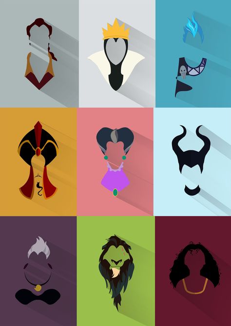 Flat Design| Disney Villains - Disney Villain Party, Villains Party, Disney Minimalist, Disney Canvas Art, Disney Canvas, Disney Paintings, Disney Villains Art, Disney Designs, Art Disney