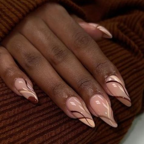 Neutral Dip Nails Square, Fall Nail Ideas Black Women, Engagement Nails Black Women, Dope Nail Designs Almond Short, Classy And Elegant Nails, Black And White Nails Stiletto, Dope Nail Designs Classy Short Acrylic, Brown Almond Nails Design, Almond Style Nails