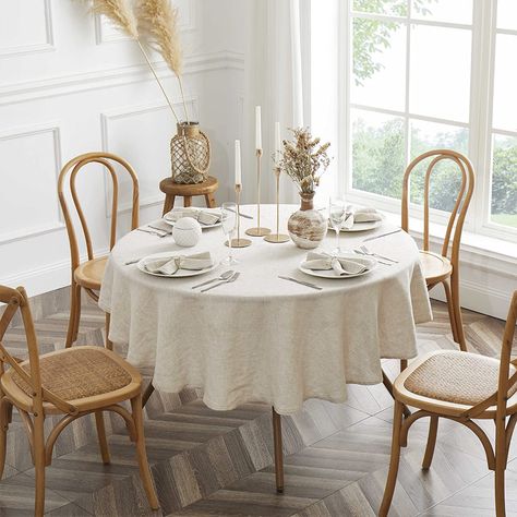 Table Cloth Round Tables, Dinning Room Table Cloth Decor, Round Table Cloth Ideas Dining Rooms, Round Dining Table Tablecloth, Round Dining Table With Tablecloth, Circle Table Cloth, Modern Table Cloth Ideas, Round Table Tablecloth, Table Cloth On Round Table