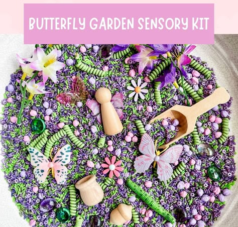 Simplify playtime and discover the magic of nature with our Butterfly Garden Sensory Kit. This ready-to-play kit is designed to spark imagination and inspire creativity, play, and learning through the power of sensory play. What's Inside: Each pouch includes 3.5 cups of garden inspired sensory filler, themed loose parts, and wood scoop. Simply pour into your sensory bin and let the butterfly adventure begin. When you are done playing, simply pour everything back into the pouch for easy storage. Butterfly Sensory Play, Encanto Sensory Bin, Fairytale Sensory Bin, Fairy Sensory Play, Fairy Garden Sensory Bin, Nature Sensory Play, Sensory Bin Filler Ideas, Inspire My Play, Fairy Sensory Bin