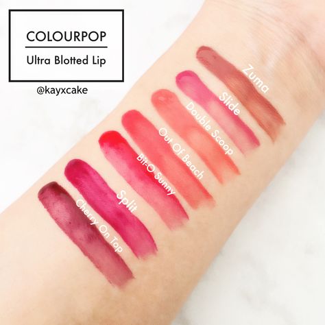 Colourpop Ultra Blotted Lip Swatches #kayxcake Korean Inspired Makeup, Colourpop Blotted Lip, Colour Pop Makeup, Blotted Lip, Lips Products, Colourpop Lip, Pop Makeup, Modern Bathroom Accessories, Face Routine