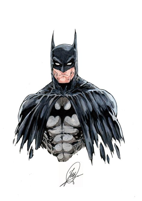 Batman (inked & colored by me) (watercolor) josemartingomez2022 (instagram). Batman Drawing, Basic Embroidery Stitches, Batman Comics, Watercolor Drawing, Bottle Design, Marvel Comics, Embroidery Stitches, Dc Comics, Watercolor Art