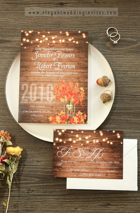 affordable maple leave fall wedding invitation cards Fall Wedding Invites, Fall Colors Wedding, Mason Jar Wedding Invitations, Inexpensive Wedding Invitations, Wedding Color Combos, Wedding Color Trends, Wedding Colours, Winter Wedding Colors, Affordable Wedding Invitations