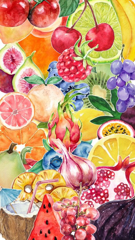 Fruit Collage, Recycled Paper Crafts, Turning 25, Ipad Aesthetic, Fruit Wallpaper, Lock Screens, Nail Tattoo, Phone Design, Summer Wallpaper