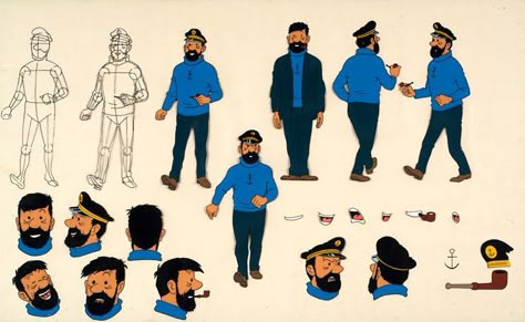 TINTIN animation art from the 1950s-1970s. Tin Tin Cartoon, Captain Haddock, Herge Tintin, Vector Illustration Character, Expression Sheet, Story Drawing, Character Model Sheet, Peace Art, Comics Story