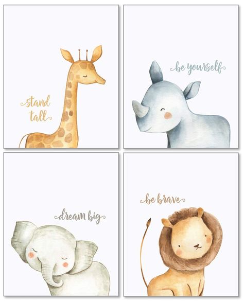 Watercolor Quotes, Baby Animals Nursery, Safari Baby Animals, Animals Watercolor, Bathroom Decorations, Watercolor Quote, Baby Animal Nursery, Animal Wall Art Nursery, Newborn Nursery