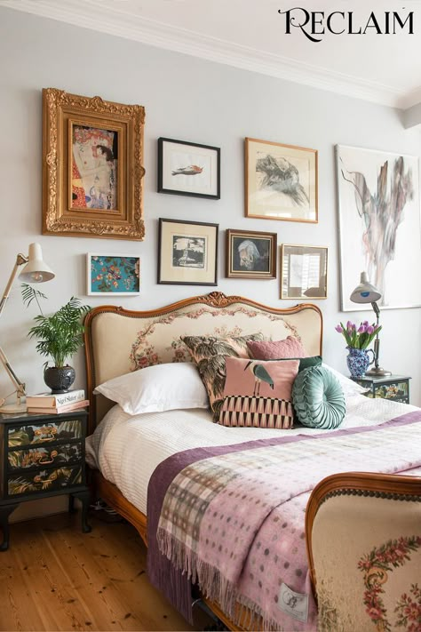 Vintage reading lamps add a contrasting functional feel beside an elegant French bed. As featured in Reclaim issue 67. Photography - Gap Interiors/ColinPoole Eclectic Vintage Bedroom, French Bedroom Decor, Vintage Reading, Reading Lamps, French Bed, Eclectic Bedroom, House Room, Master Bedrooms Decor, Eclectic Home