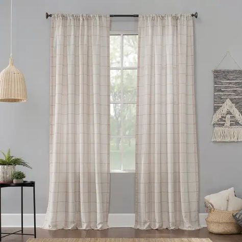 No. 918 Castille Farmhouse Plaid Linen Semi-Sheer Rod Pocket Curtain Panel, Single Panel - On Sale - Bed Bath & Beyond - 29826465 Plaid Curtains, Pocket Window, Farmhouse Curtains, Sheer Curtain Panels, Rod Pocket Curtain Panels, Rod Pocket Curtains, Estilo Chic, Colorful Curtains, Sheer Curtain