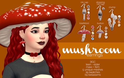 Mushroom Earrings | Bellassims on Patreon Sims 4 Mushroom, Los Sims 4 Mods, Sims Background, Background Characters, Sims 4 Anime, The Obsession, Sims 4 Mm Cc, 4 Characters, Sims 4 Expansions