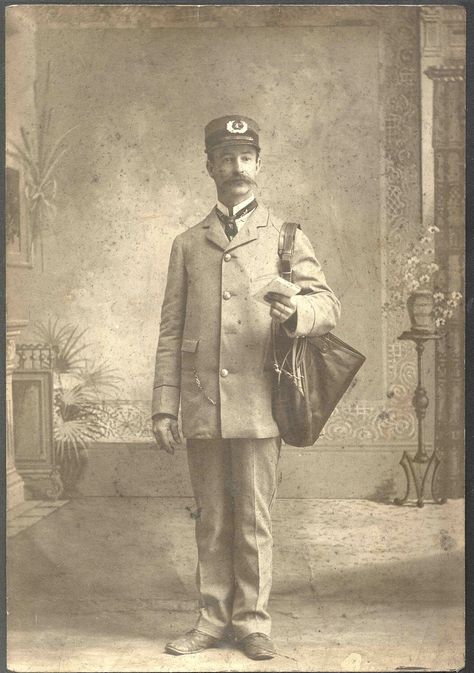 Description: An unidentified letter carrier posed in uniform for a studio photograph.Creator/Photographer: Unidentified photographerMedium: Black and white photographic printCulture: AmericanGeography: USADate: 1885Collection: U.S. Postal EmployeesPersistent URL: arago.si.edu/index.asp?con=2&cmd=1&id=194277Repository: Mail Man, Postman Bag, Going Postal, Mail Delivery, Smithsonian Institution, Mail Art, Postal Service, Vintage Pictures, The Good Old Days