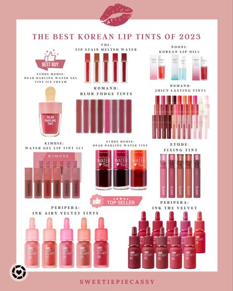 Korean Lip Tint Aesthetic, Liptint Korean, Korean Lip Care, Korean Lip Tint, Korean Lips, Lip Tints, Subtle Makeup, Korean Products, Aesthetic Tiktok