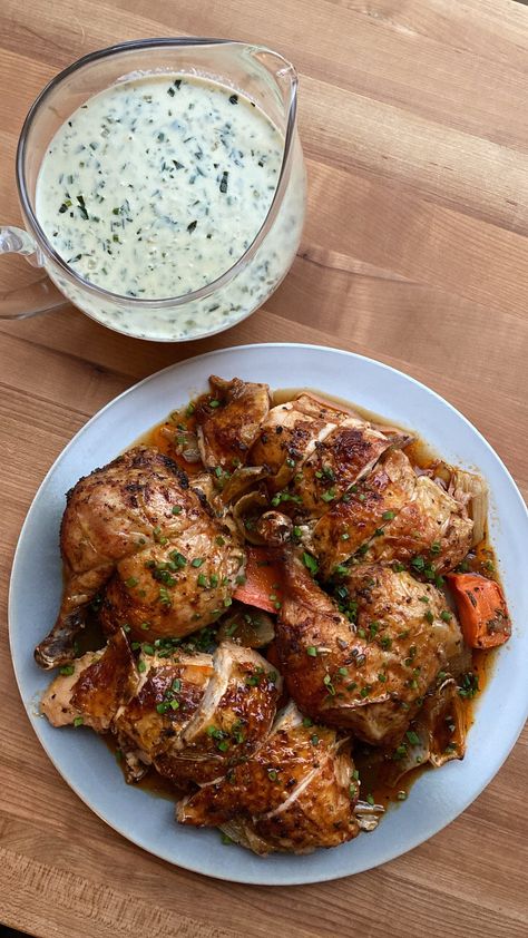 Paprika Herb Roasted Chicken With Tarragon Chive Cream Sauce Herb Roasted Chicken, Chicken Meals, Roast Chicken Recipes, Roast Chicken, Poultry Recipes, Cream Sauce, Roasted Chicken, Dinner Time, Chicken Dinner