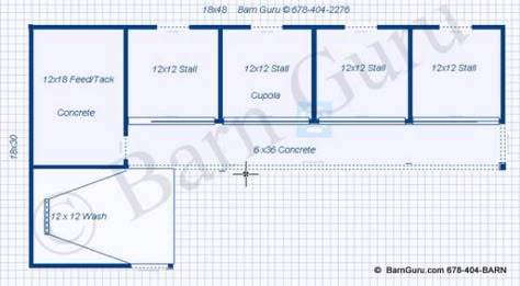 4 Stall Horse Barn Design Plan -- I would want an overhang all the way to the edge of the wash rack, but it's still a nice, small barn Shedrow Horse Barn, Shed Row Horse Barn, 4 Stall Horse Barn, Barn Floor Plans, Equine Stables, Equestrian Barns, Barn Layout, Small Barns, Barn Stalls