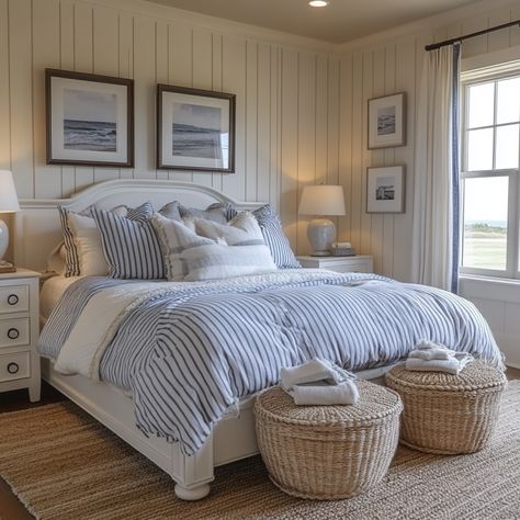 20 Easy Ways to Achieve Chic Hamptons Style - New England Bedroom Decor, Nantucket Beach House Interiors, Costal Bedroom Master, Coastal Hotel Room, Nantucket Style Bedroom, Costal Grandma Aesthetic Room, Costal Bedroom Idea, Nantucket Cottage Interiors, Coastal Grandmother Bedroom