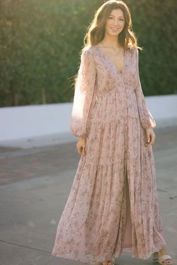 Long Sleeve Floral Maxi Dress, Morning Lavender, Boutique Maxi Dresses, Mauve Dress, Long Sleeve Maxi, Flowy Dress, Maxi Dress With Sleeves, Floral Maxi, Long Maxi Dress