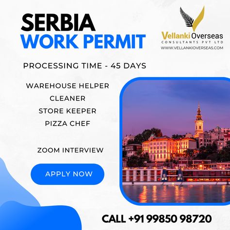 Looking for new adventures? 🌍 Vellanki Overseas can help you work in Serbia! 🇷🇸 With job openings, a 2-3 month processing time, and no IELTS or age limit requirements, Vellanki Overseas offers you a chance to explore Serbia while working your dream job. Apply now! #Serbia #WorkAbroad #VellankiOverseas Pizza Chef, Work Abroad, Job Opening, Post Design, New Adventures, Dream Job, Serbia, Your Dream, Dreaming Of You