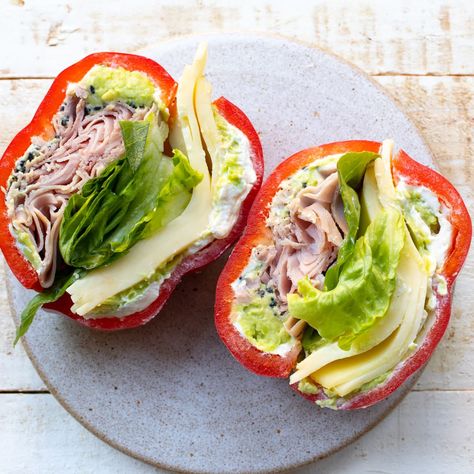 Bell Pepper Wrap, Red Bell Pepper Sandwich, Keto Pepper Sandwich, Healthy Meals With Bell Peppers, Bell Pepper Healthy Recipes, Sandwich For Diabetics, Bell Peppers Sandwich, Bell Pepper Sandwich Cream Cheese, Gf Sandwich Ideas