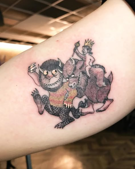 TATTOO ARTIST on Instagram: ““Where the wild things are” di Maurice Sendak 6x6 cm #illustration #illustrationtattoo #tattoo #neotraditional #love #smalltattoo…” Tattoo Where The Wild Things Are, Where The Wolf Things Are Tattoo, Wild Things Tattoo, The Thing Tattoo, Where The Wild Things Are Tattoo, Where The Wild Things Are, Illustrated Tattoo, Wild Things Are Tattoo, Fandom Tattoos