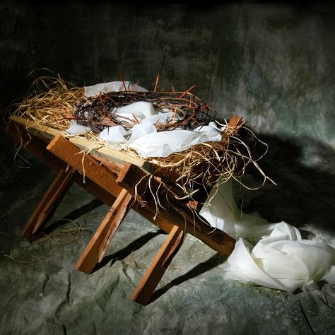 The Empty Manger and the Crown of Thorns/© Gino Santa Maria/123RF #SacredArtandImages #Catholic_Priest #CatholicPriestMedia Baby Christmas Card, Oh Holy Night, Bible Illustrations, Catholic Priest, Church Graphic Design, Star Of Bethlehem, Crown Of Thorns, Birth Of Jesus, Christmas Story