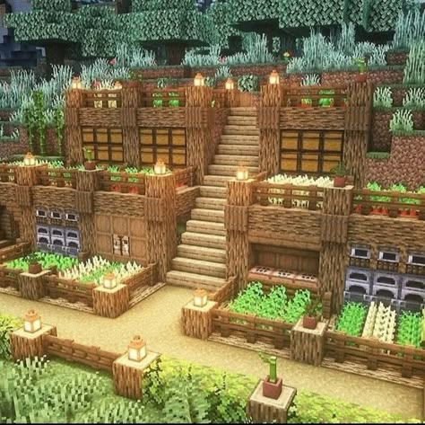 Spruce House Minecraft Survival, Cottage Core Storage Room Minecraft, Minecraft Hillside Farm, Minecraft Terrace Farm, Minecraft Base Ideas Survival Layout, Sheep Enclosure Minecraft, Minecraft Storehouse, Minecraft House Inspiration Cottage, Minecraft Berry Farm