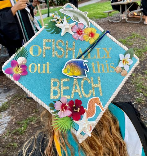 Biology Graduation Cap, Parking Spot Painting, Team Costumes, Graduation Cap Decoration Diy, Grad Cap Designs, Luau Theme, Graduation Cap Designs, Cap Decorations, Hawaiian Flowers