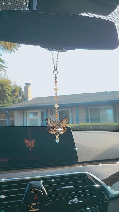 FairyBeadsDesign - Etsy Butterfly Car Decor, Wall Hanging Aesthetic, Car Rearview Mirror Accessories, Mirror Accessories, Car Deco, Cool Car Accessories, Car Hangers, Rear View Mirror Accessories, Girly Car