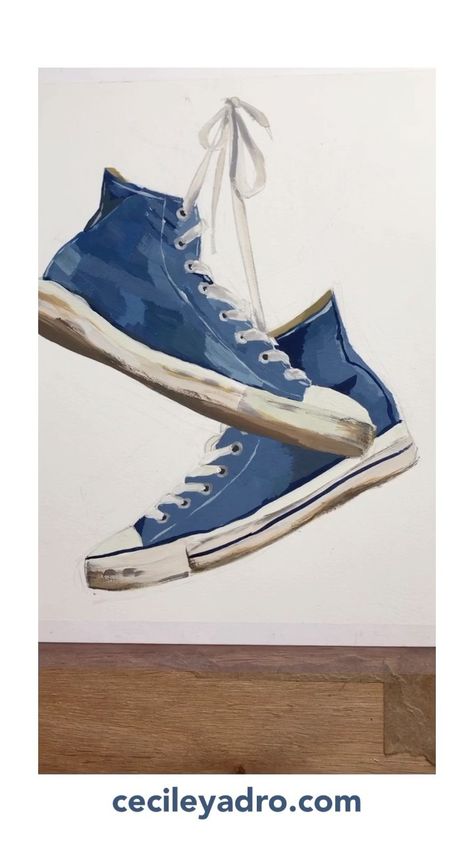 cecileyadro on Instagram: Fun with Converse All Star 🌟 I don’t know why, but I love painting shoes, and especially Converse. Gouache on hot press watercolor paper… Painting Converse, Ocean Art Painting, Painting Shoes, Retro Painting, Art Tutorials Watercolor, Art Drawings Sketches Pencil, Gouache Art, Halloween Painting, Nature Art Painting