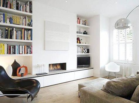 my wish Fireplace Bookcase, Fireplace Built Ins, Built In Furniture, Living Modern, Built In Bookcase, Home Fireplace, Modern Fireplace, White Rooms, Bedroom Layouts