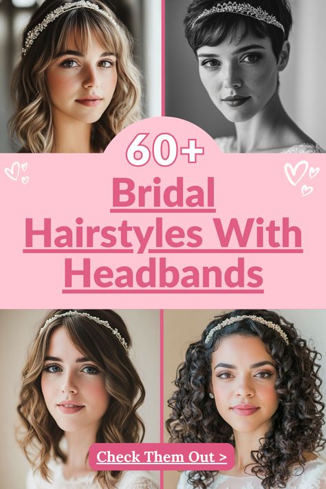 60+ Bridal Hairstyles With Headbands Wedding Hairstyle With Headband, Bridal Hair With Headband, Bridal Curly Hair, Headband Hairstyles Wedding, Wedding Hairstyles With Headband, Hairstyles With Headbands, Hair With Headband, Bridal Hair Ideas, Short Bridal Hair